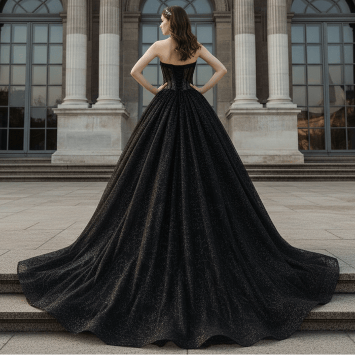 Strapless Bridal Gown Elegant Black Wedding Dress - Rosymae