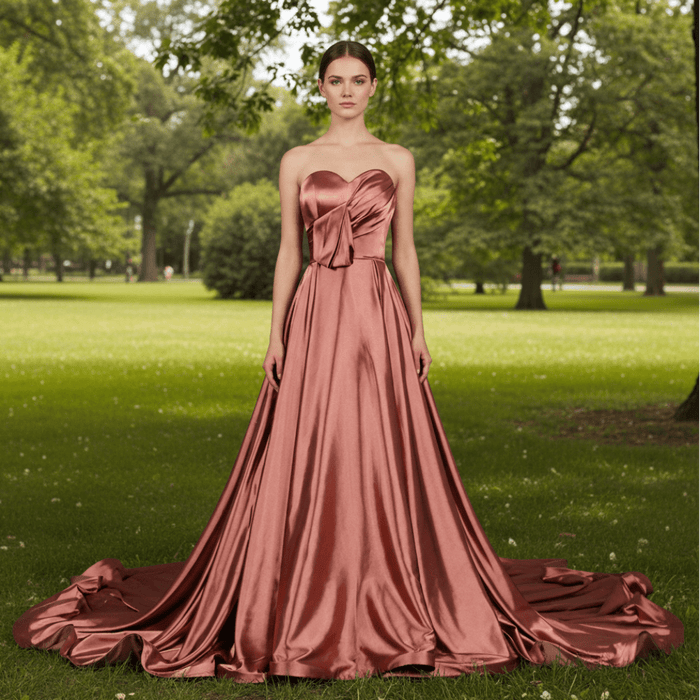 Strapless Dusty Rose Sweetheart A Line Wedding Dress - Rosymae