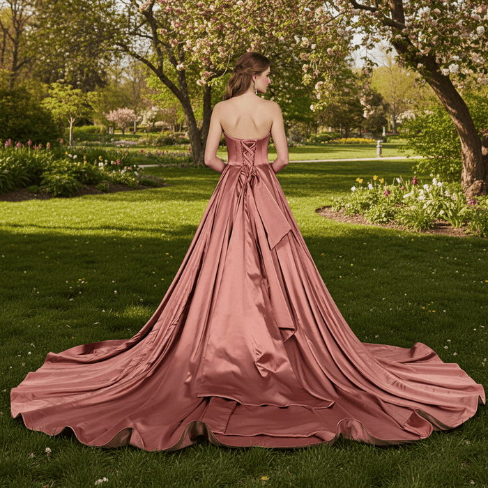 Strapless Dusty Rose Sweetheart A Line Wedding Dress - Rosymae