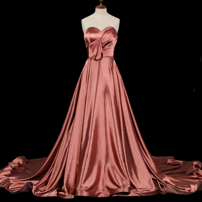 Strapless Dusty Rose Sweetheart A Line Wedding Dress - Rosymae