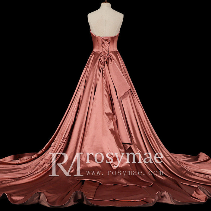 Strapless Dusty Rose Sweetheart A Line Wedding Dress - Rosymae