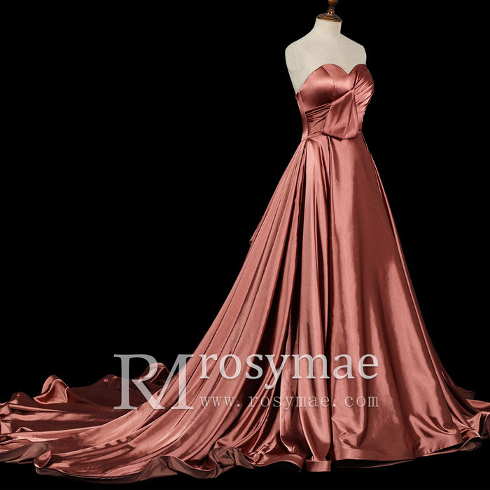Strapless Dusty Rose Sweetheart A Line Wedding Dress - Rosymae