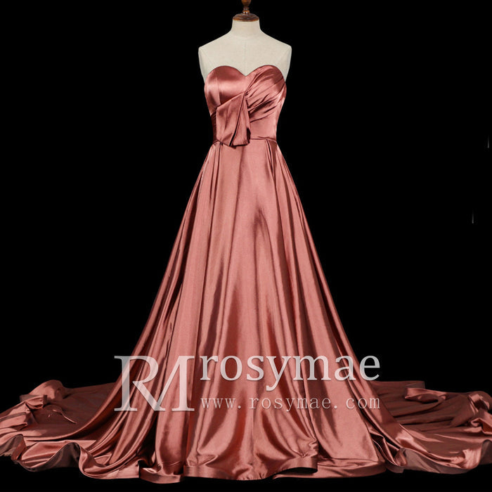 Strapless Dusty Rose Sweetheart A Line Wedding Dress - Rosymae