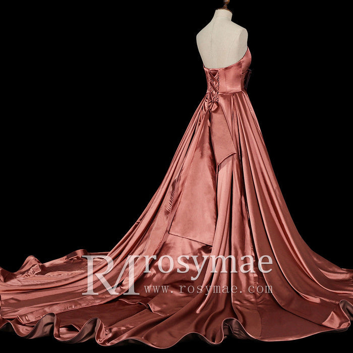 Strapless Dusty Rose Sweetheart A Line Wedding Dress - Rosymae