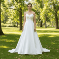 Strapless Unique A Line Asymmetrical Neckline Satin Wedding Dress - Rosymae