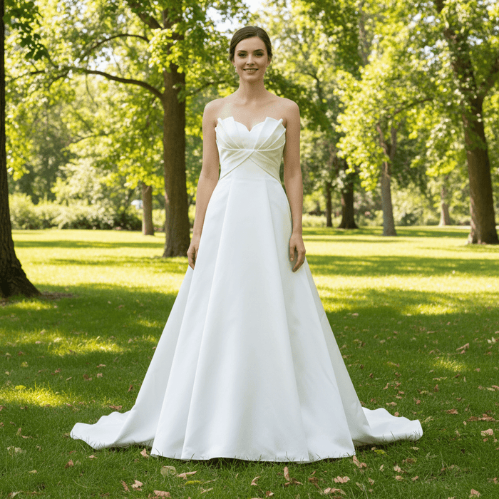 Strapless Unique A Line Asymmetrical Neckline Satin Wedding Dress - Rosymae