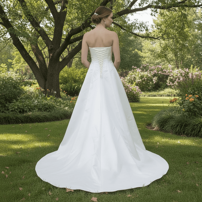 Strapless Unique A Line Asymmetrical Neckline Satin Wedding Dress - Rosymae