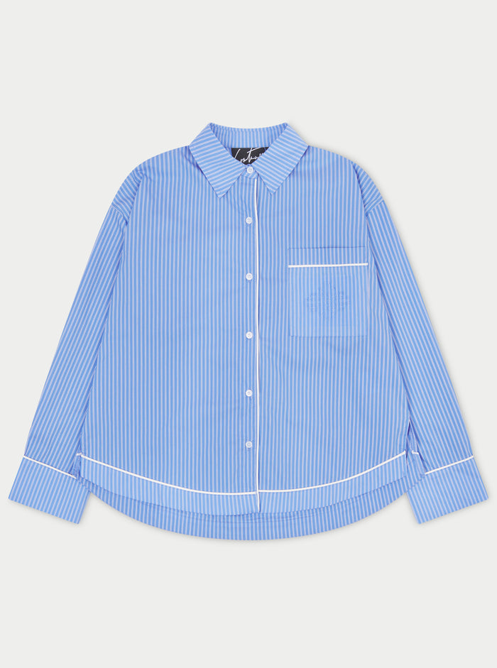 STRIPE PIPED EMBLEM SHIRT - BLUE