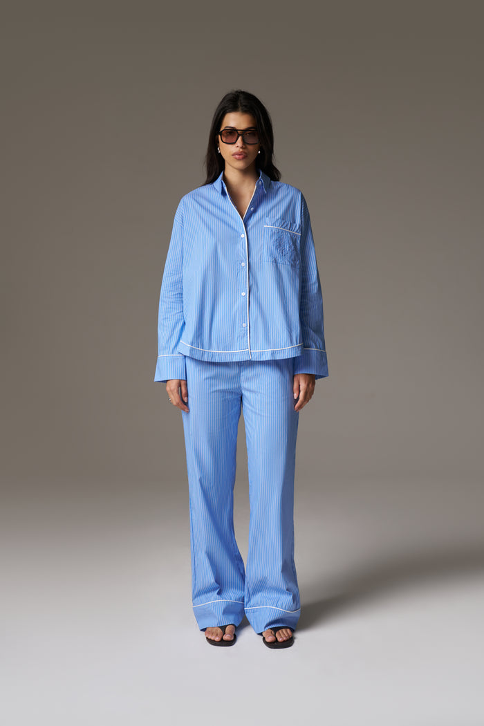 STRIPE PIPED EMBLEM SHIRT - BLUE