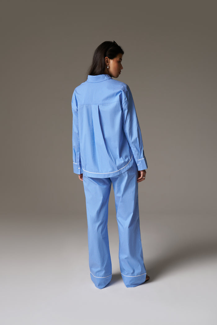 STRIPE PIPED EMBLEM SHIRT - BLUE