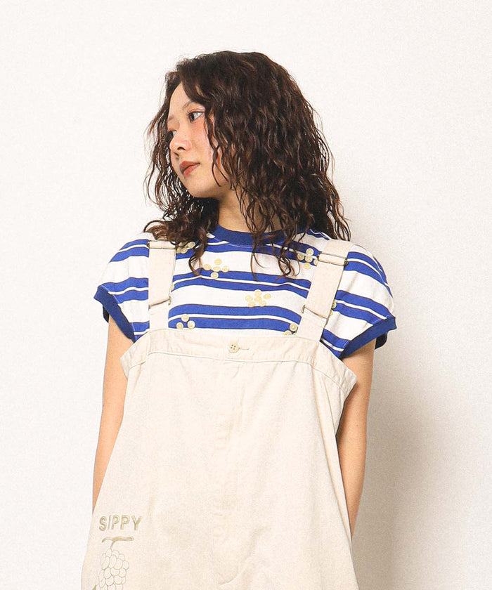 Striped Button Sleeveless Tee(LADIES)