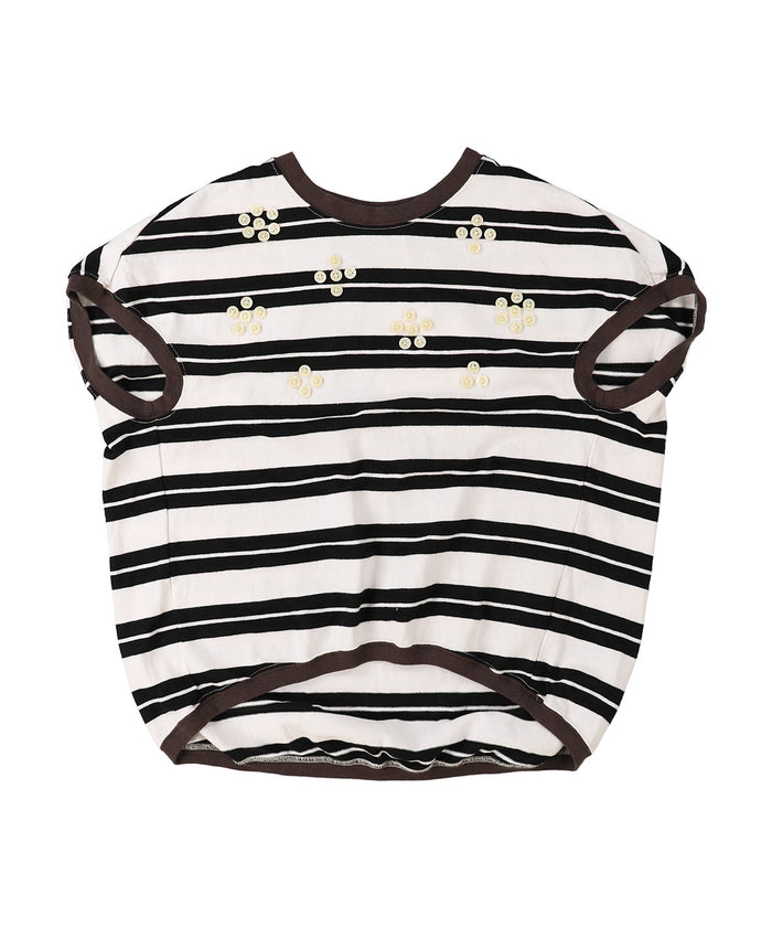 Striped Button Sleeveless Tee(LADIES)