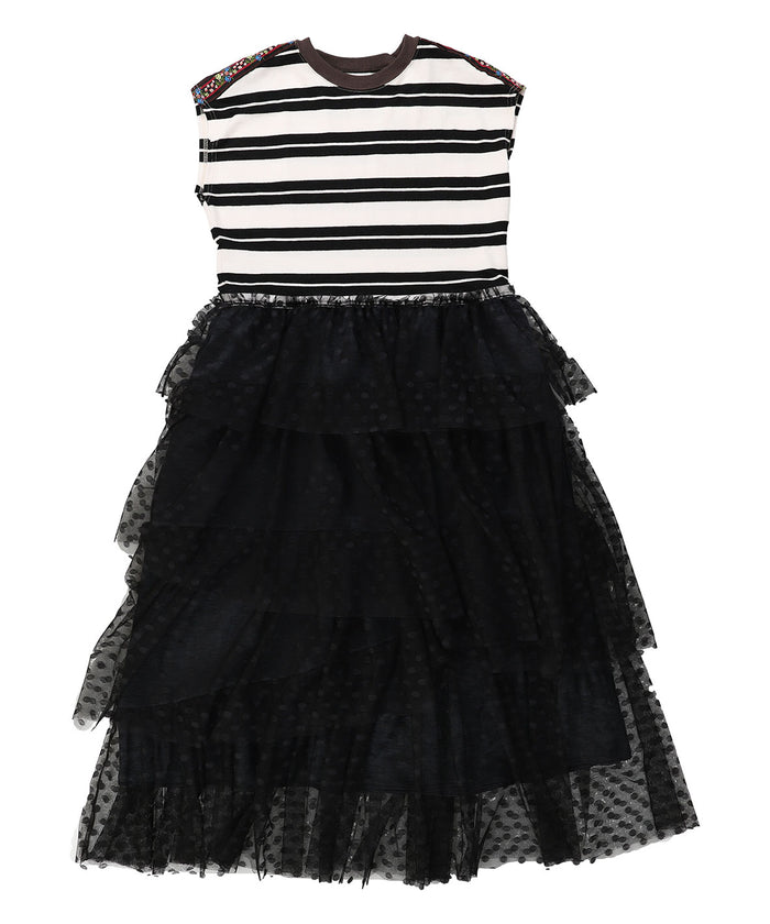Striped Cotton Jersey Tiered Docking Dress(LADIES)