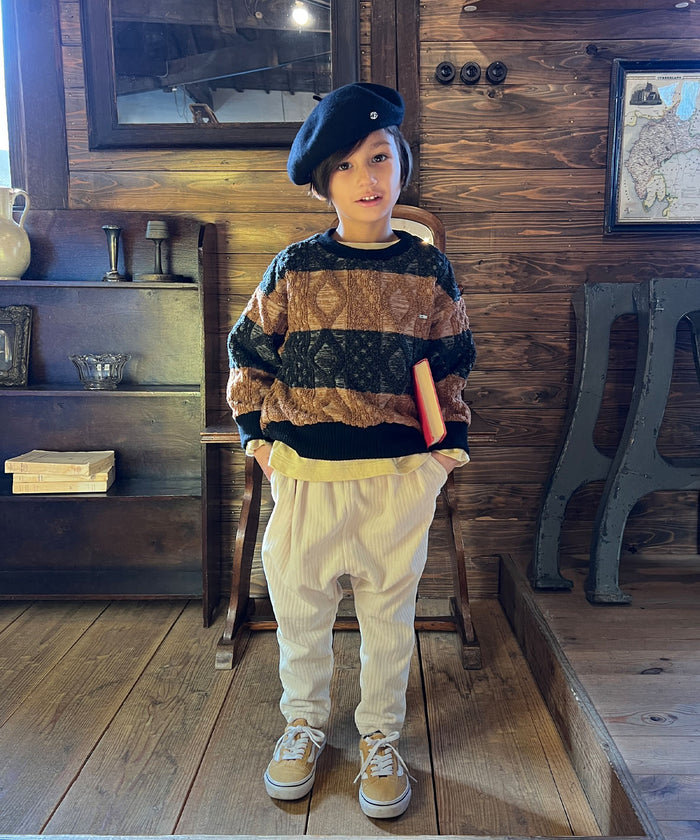 Striped Rope-knitting Pullover
