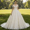 Stylish Off The Shoulder Champagne Wedding Dresses For Brides - Rosymae