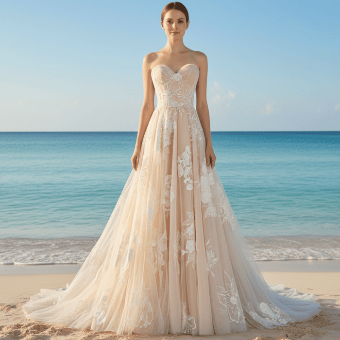 Sweetheart A Line Bridal Wedding Dress with Floral Lace Appliqués - Rosymae