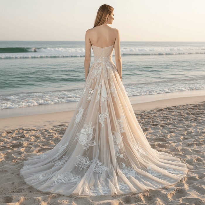 Sweetheart A Line Bridal Wedding Dress with Floral Lace Appliqués - Rosymae