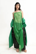 MANCANDY Green Tail Trench in water-repellent nylon featuring a signature tail-back construction, oversized silhouette and adjustable belt.