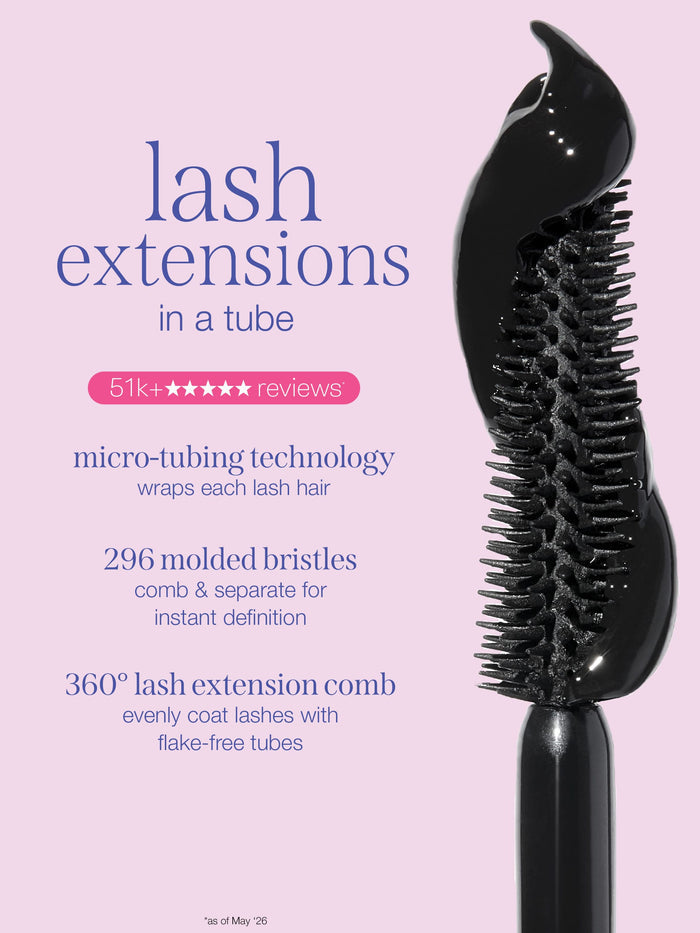 tarte cosmetics x roller rabbit collaboration tartelette tubing mascara with limited edition cap, promotional text about micro-tubing technology and 51k+ reviews.