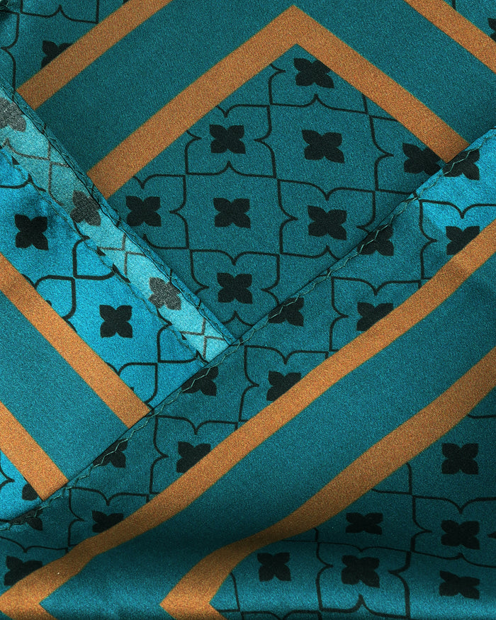 Teal Printed 100% Silk Pocket Square - Wick