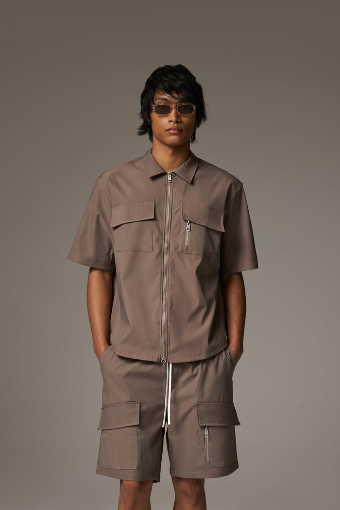 TECHNICAL HEAVYWEIGHT ZIP OVERSHIRT - COFFEE