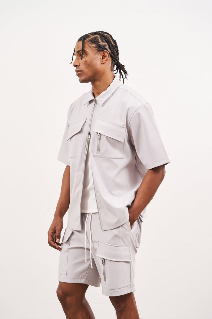 TECHNICAL HEAVYWEIGHT ZIP OVERSHIRT - GREY