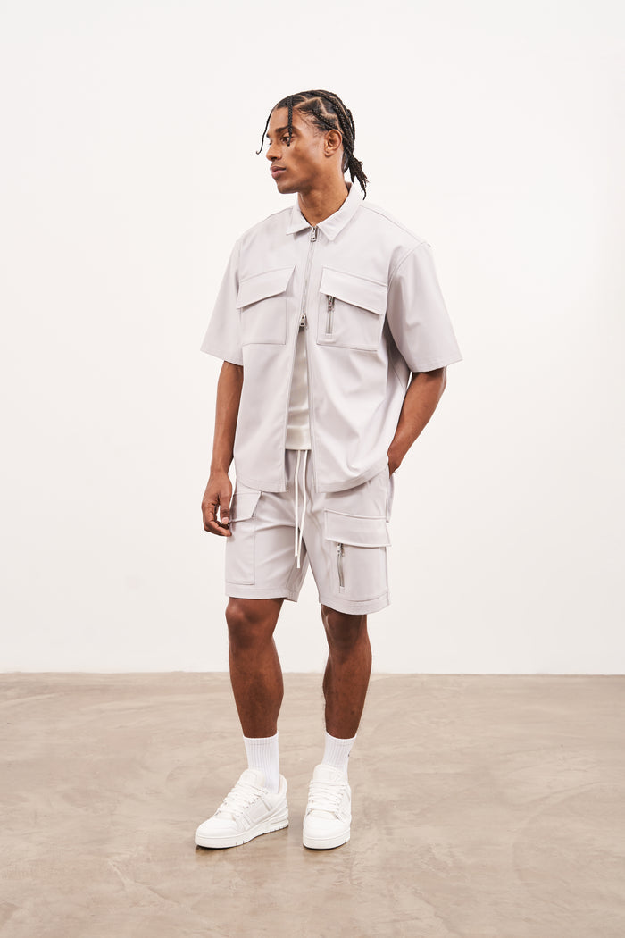 TECHNICAL HEAVYWEIGHT ZIP OVERSHIRT - GREY
