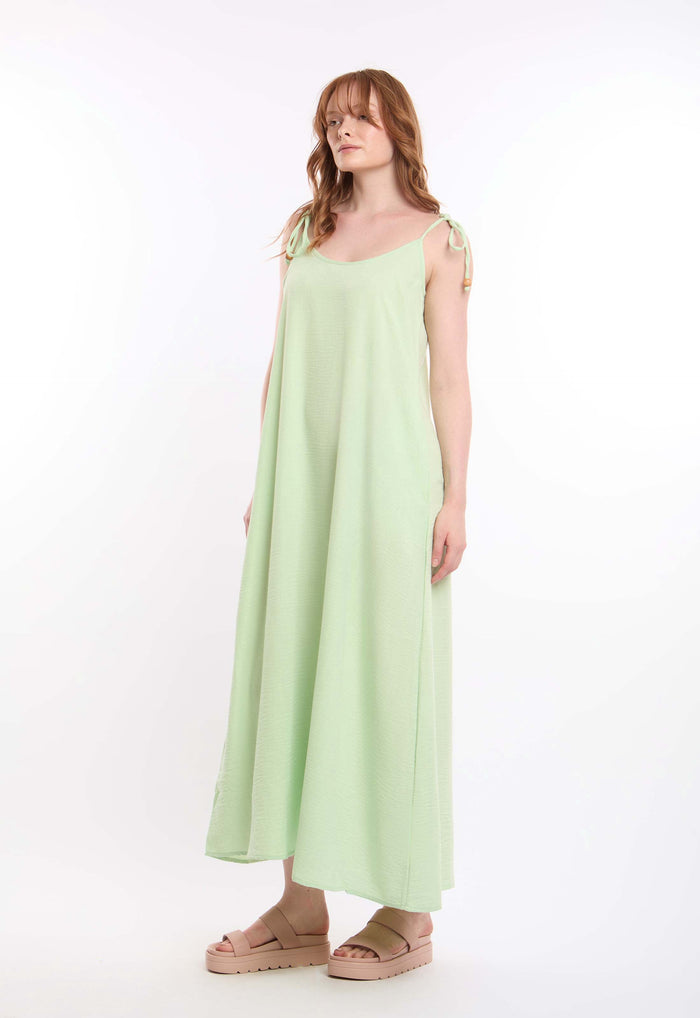 Textured Lace-Up Dress with Side Pockets