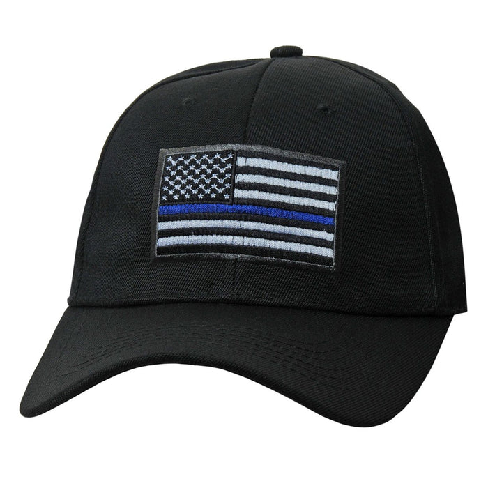 Thin Blue Line US Flag Cap has an embroidered American flag with â€œthin blue lineâ€ , adjustable, one size fits most