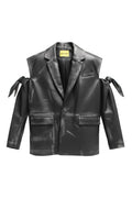 MANCANDY Tied Leather Blazer in hand-finished leather with tie sleeve details