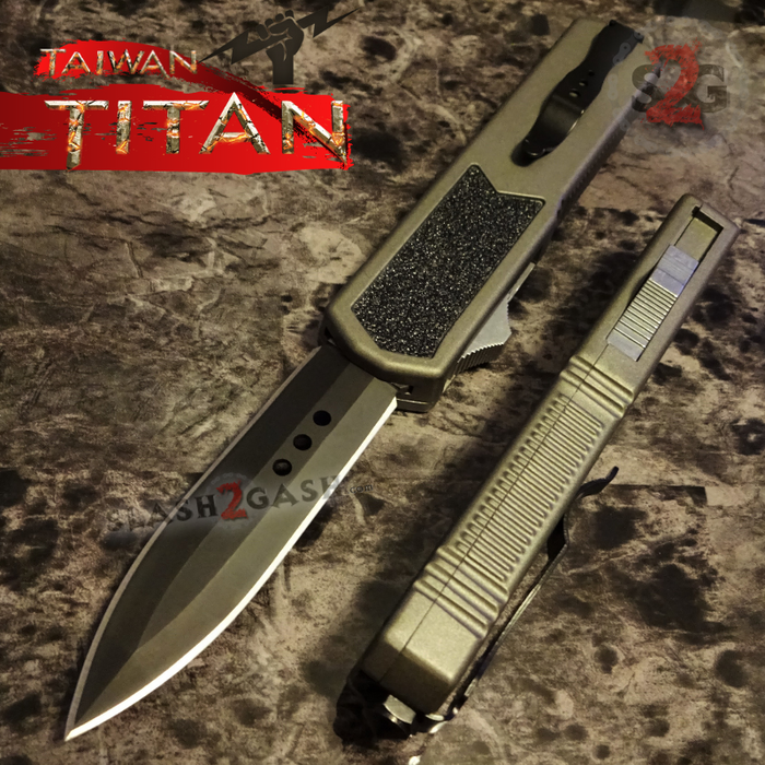 Titan OTF Automatic Knife Dual Action GREY Tactical Double Edge Dagger Plain
