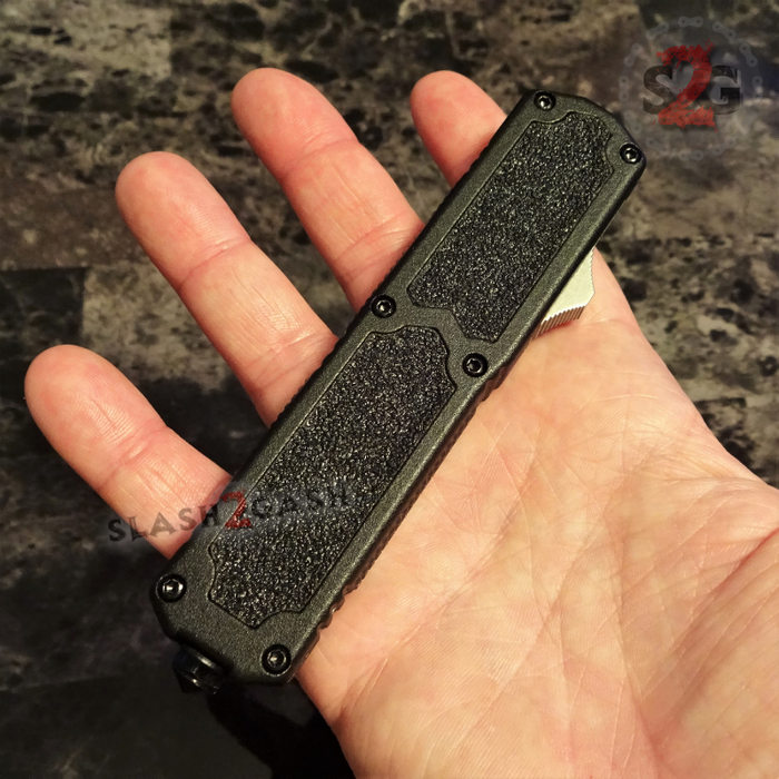 Titan OTF Dual Action Black Automatic Knife Tanto Satin Plain