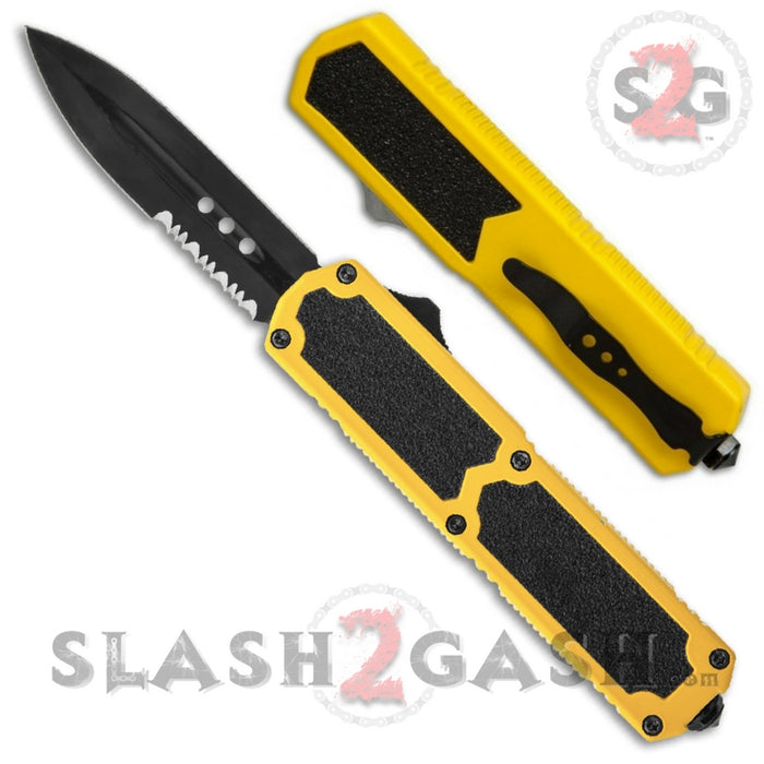 Titan OTF Dual Action Yellow Automatic Knife Dagger Serrated
