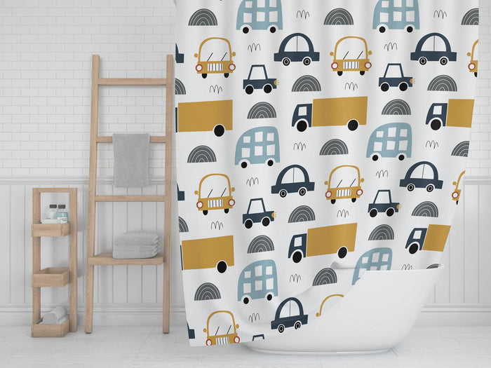 Boys Shower Curtain Transport, Boys Bathroom Decor, Boys Decor | Pippa + June
