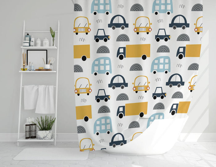 Boys Shower Curtain Transport, Boys Bathroom Decor, Boys Decor | Pippa + June
