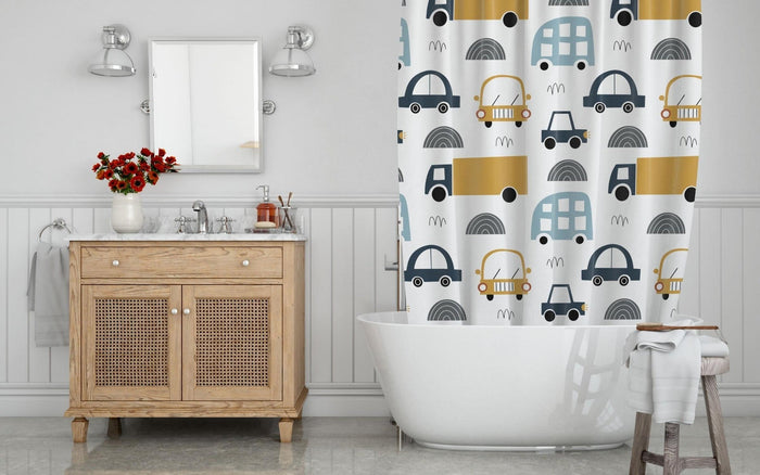 Boys Shower Curtain Transport, Boys Bathroom Decor, Boys Decor | Pippa + June