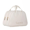 Travel makeup bag shown in product view with waterproof PU leather and zipper closure, displayed clearly for color reference.