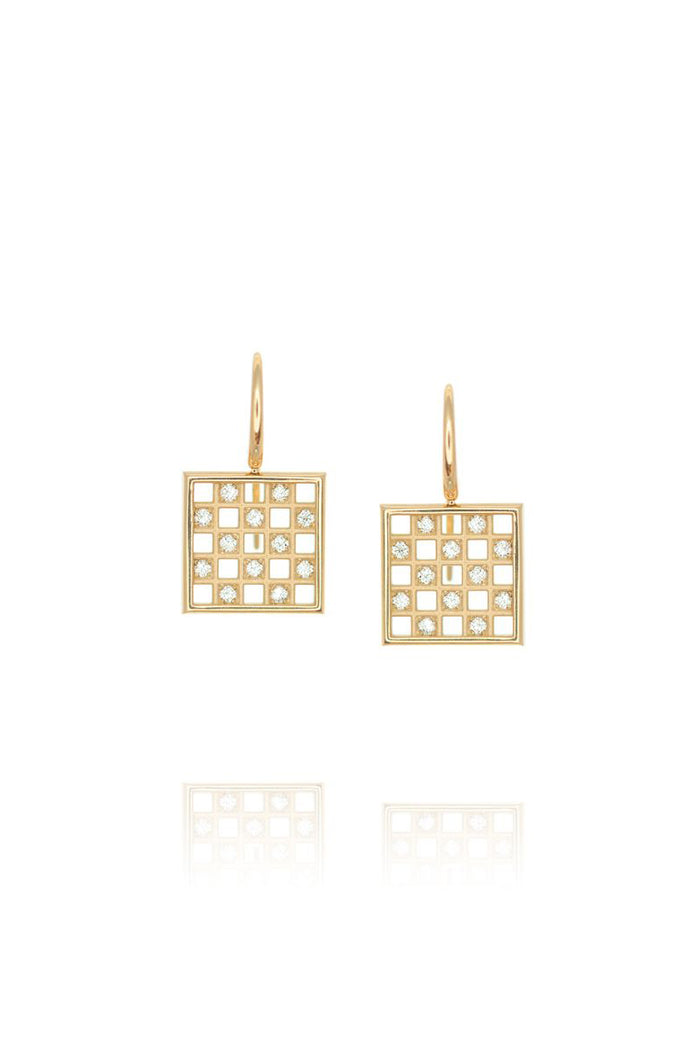 Trellis Earring 5x5 - White Diamonds Yellow Gold