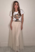 Style the Tulle Pleated Midi Skirt exclusively at Born To Glam
