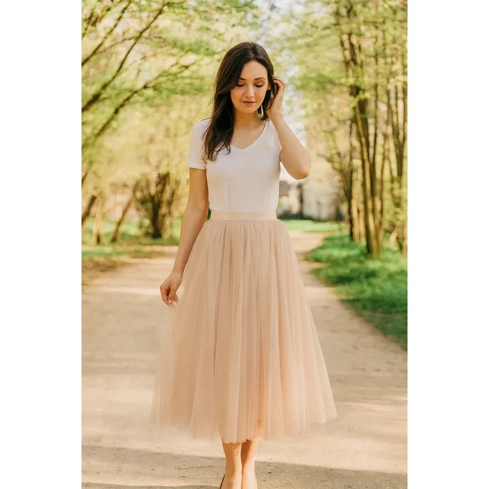 Style the Tulle Pleated Midi Skirt exclusively at Born To Glam
