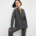 Front image of a woman wearing the tully top in black and white | Lead