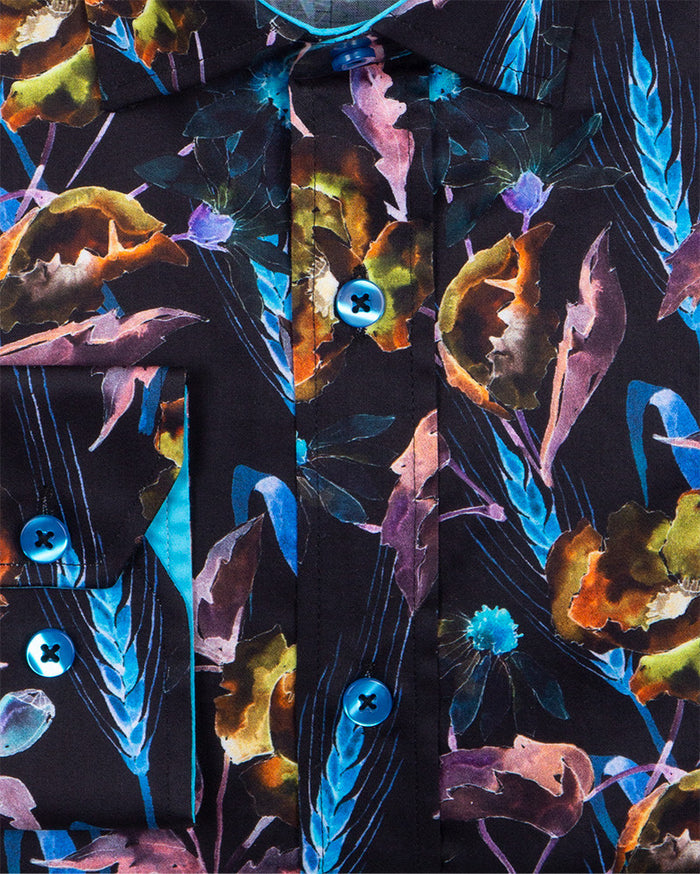 Turquoise Neon Floral Pure Cotton Print-Makrom