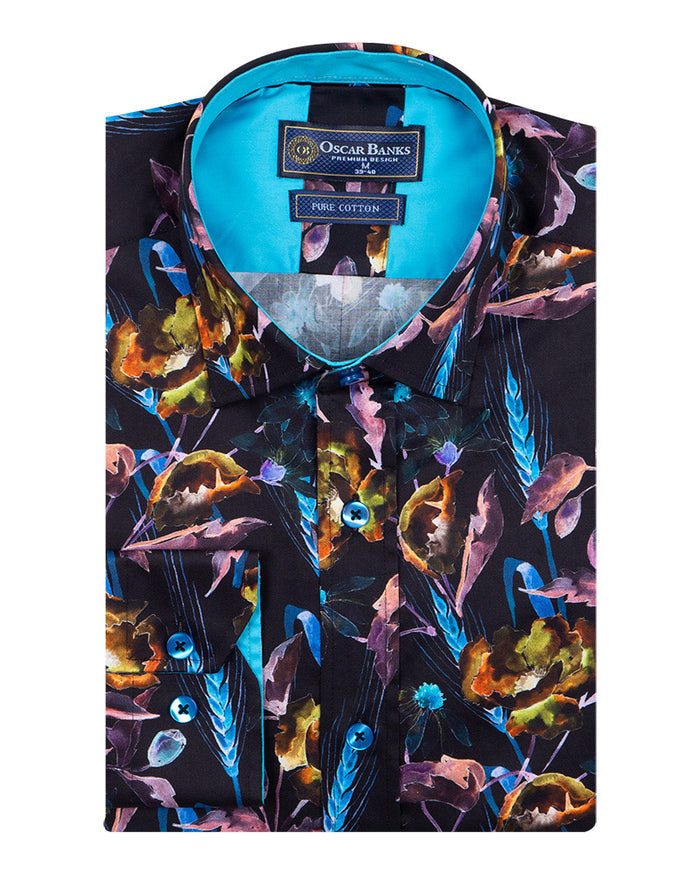 Turquoise Neon Floral Pure Cotton Print-Makrom