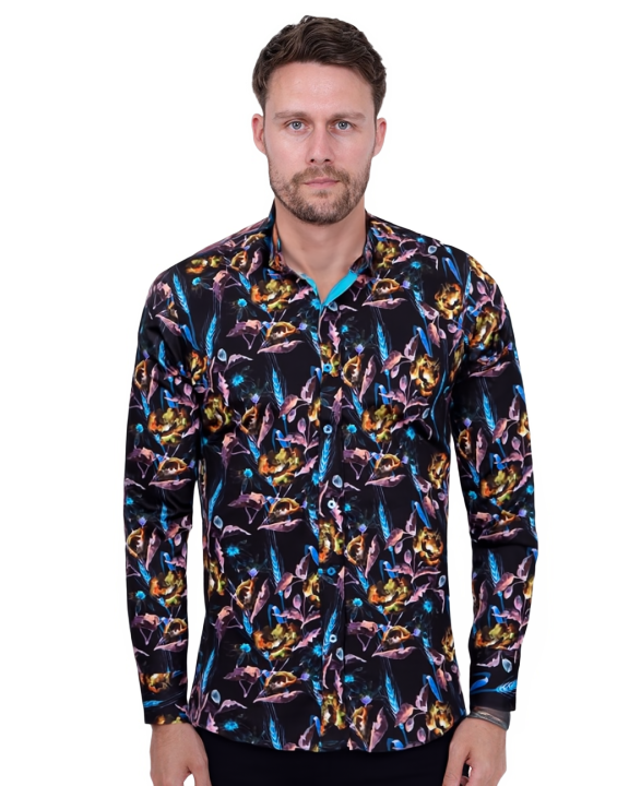 Turquoise Neon Floral Pure Cotton Print-Makrom