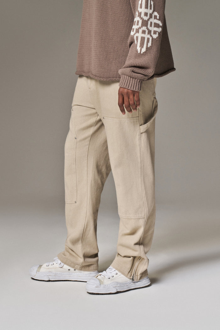 TWILL RIVET DETAIL CARPENTER PANT - BEIGE