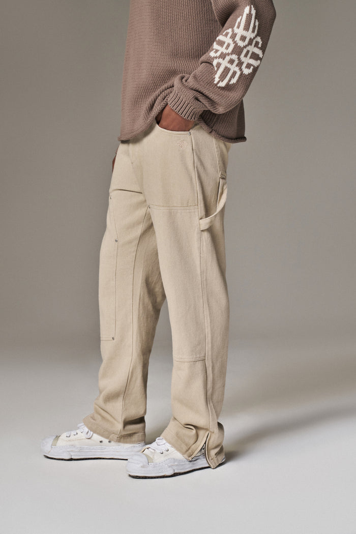 TWILL RIVET DETAIL CARPENTER PANT - BEIGE