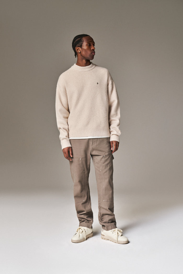 TWILL RIVET DETAIL CARPENTER PANT - BROWN