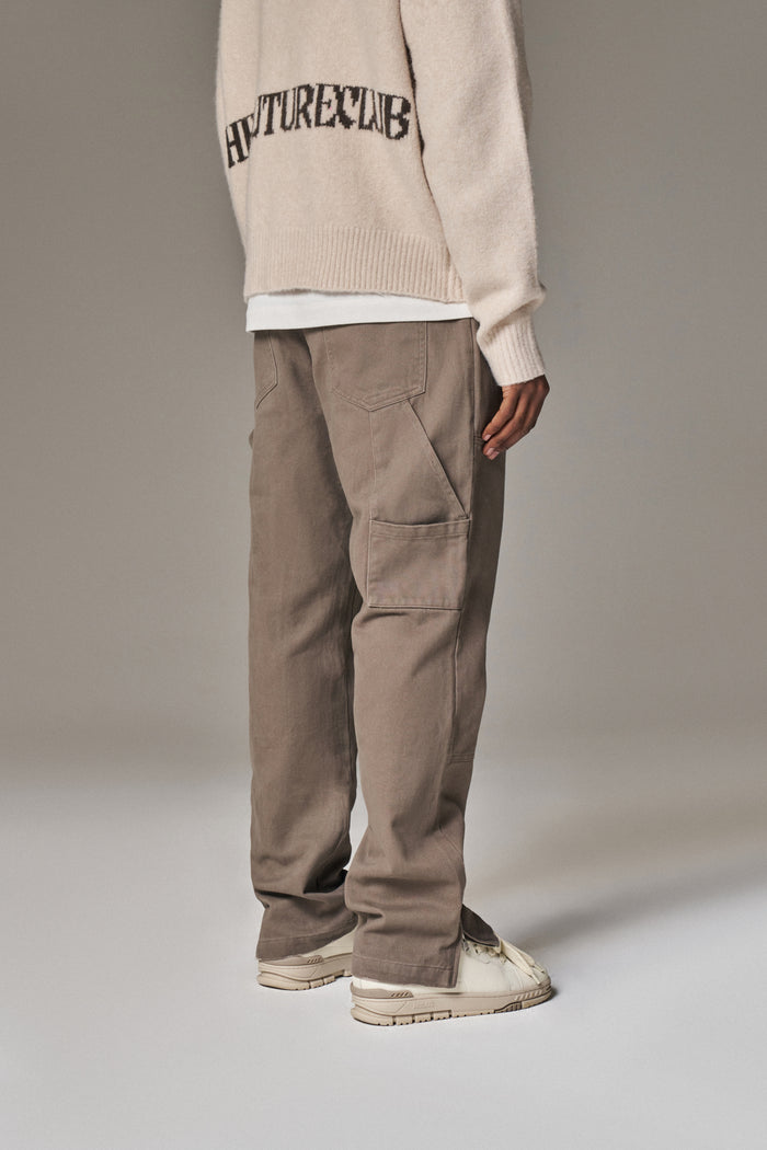 TWILL RIVET DETAIL CARPENTER PANT - BROWN