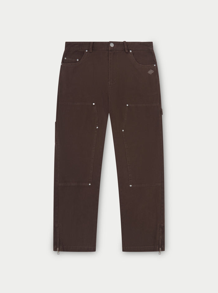 TWILL RIVET DETAIL CARPENTER PANT - DARK BROWN