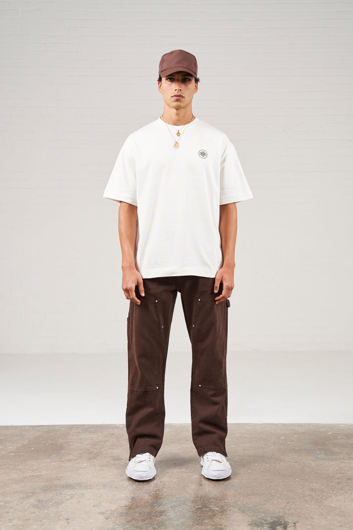 TWILL RIVET DETAIL CARPENTER PANT - DARK BROWN